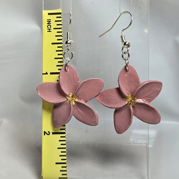 Erins Lovely Creations Jewelry - #128- Charming Pink Floral Earrings with Gold Accents